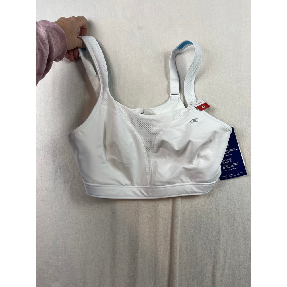 Champion Spot Comfort Full Support Sports Bra White 38D 1602 Double Dry NEW